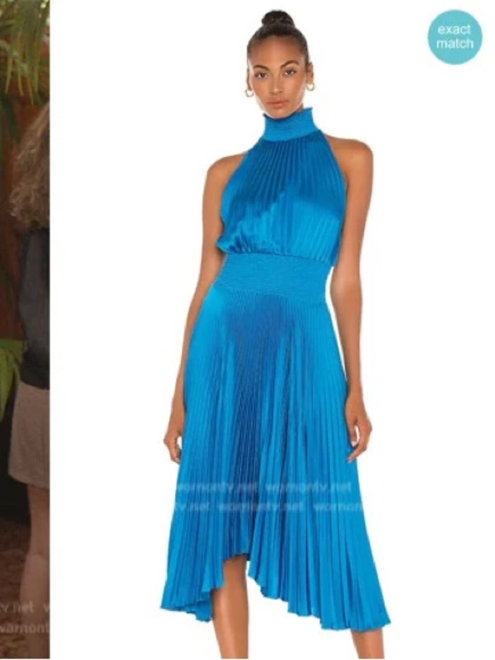 A.L.C. Pleated High-Neck Sleeveless Midi Dress turquoise